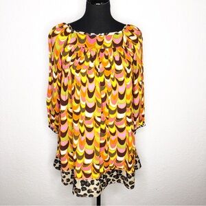 Vintage Couture girls orange brown pink mixed print retro dress size 8